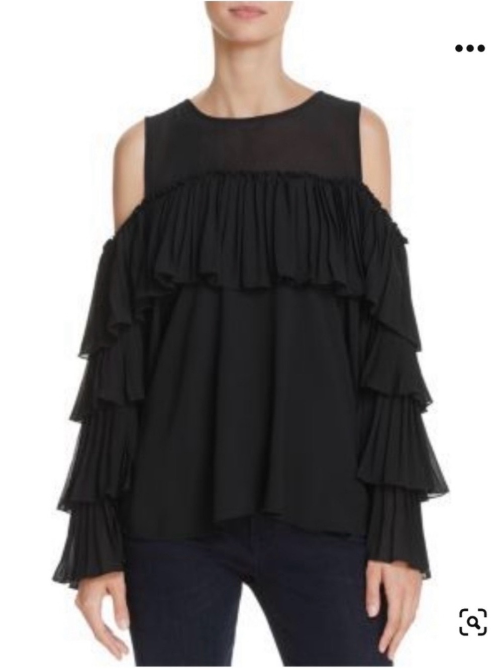 Women’s Black Cold-Shoulder Ruffle Sleeve Blouse